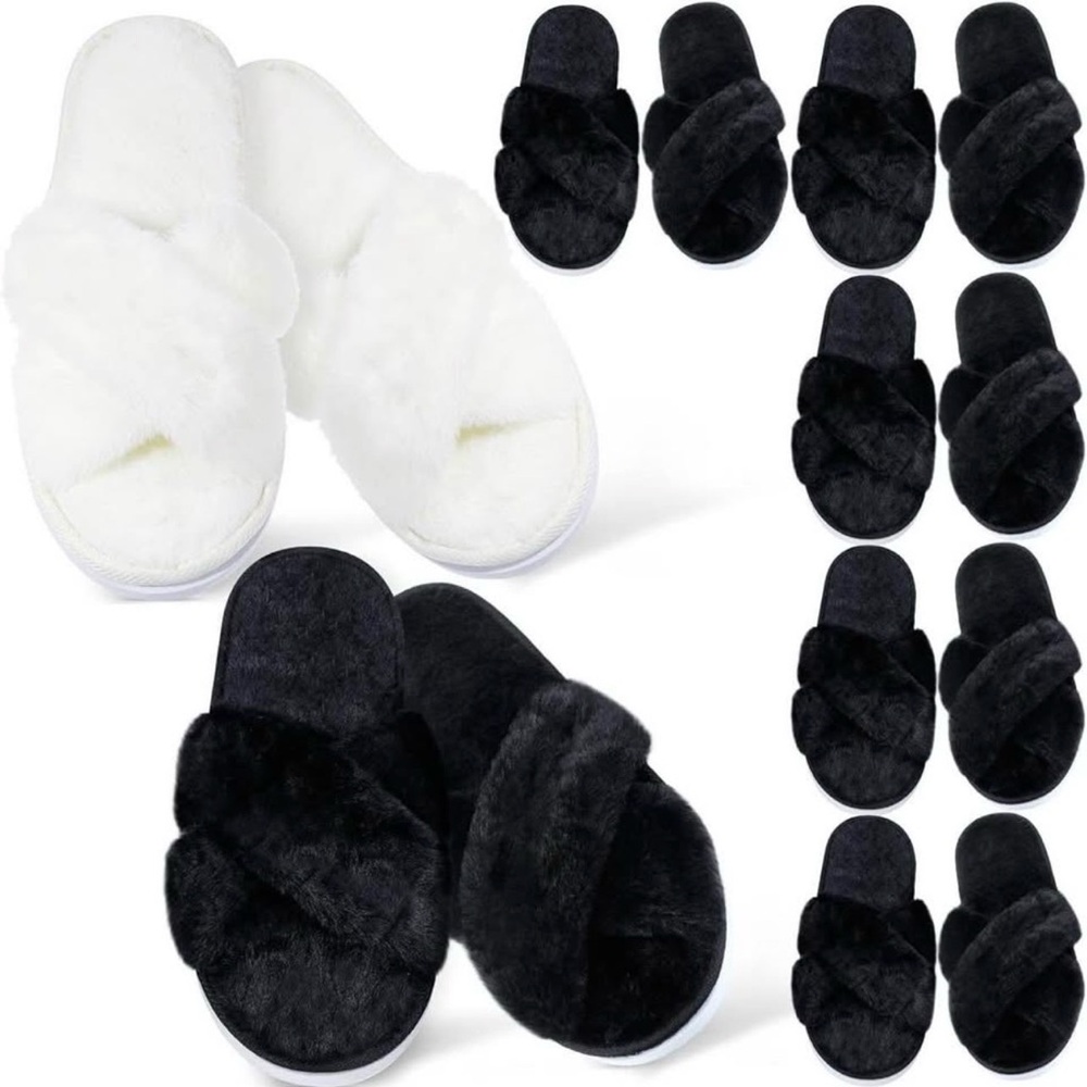 Cozy White and Black Fuzzy Slippers